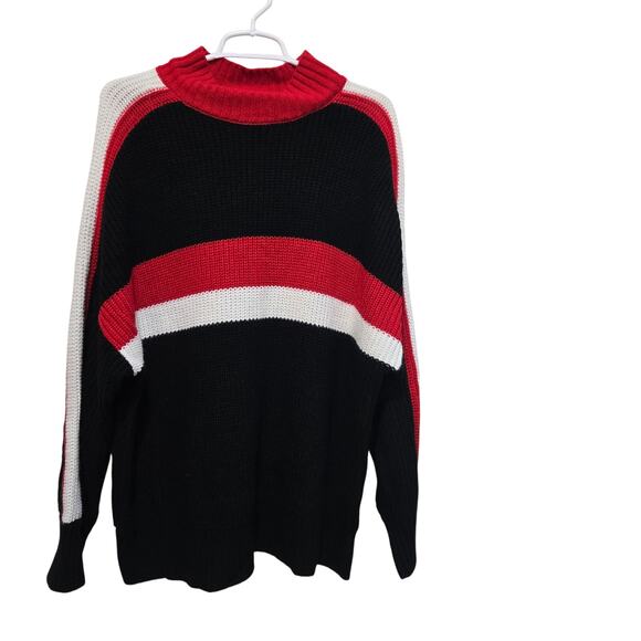 Sanctuary Women’s 1X Black Red White Colorblock Mock Neck Knit Sweater - Picture 1 of 5